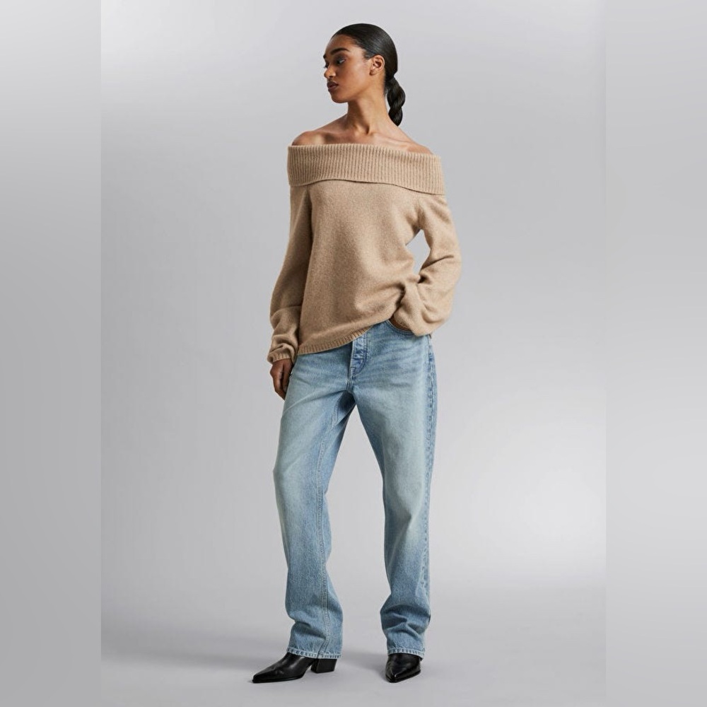& Other Stories Chunky Off Shoulder Wool Sweater Size L